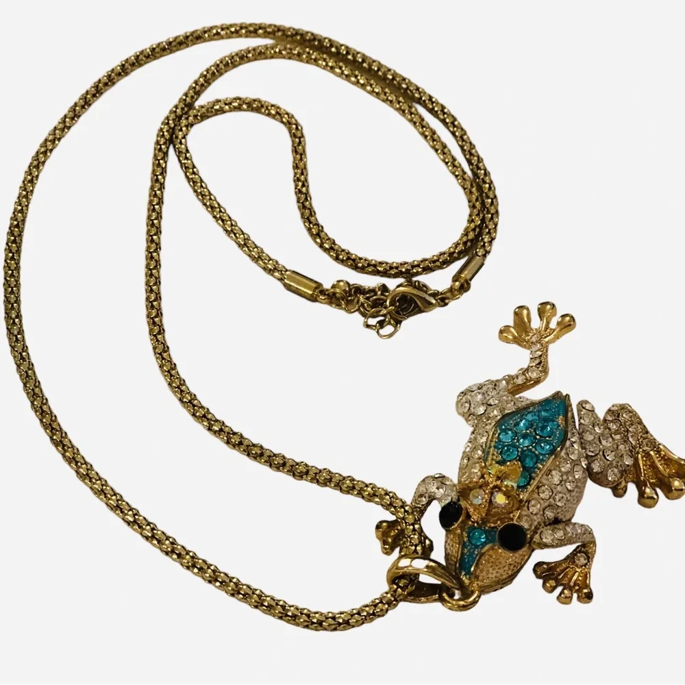 Frog Prince Rhinestone Encrusted Necklace - Picture 8 of 14